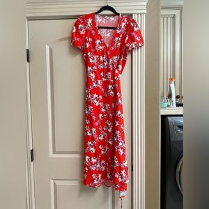 Floral Short Sleeve Wrap Midi Dress